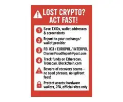 Recovering Stolen Cryptocurrency, BTC, ETH, USD Quick Guide
