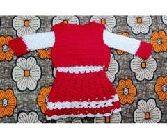 Red and white baby girl handmade sweater