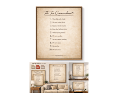 10 Commandments Wall Art Canvas Christian Home Decor, Vintage Scripture Print, Religious Wall Art