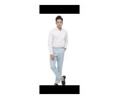 White Polyester Formal Trousers for Men