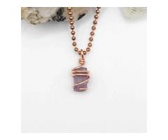 Raw Purple Scapolite Necklace in Copper Crystal for Clarity