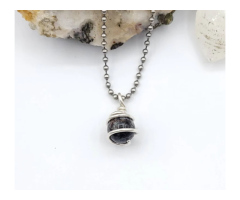 Tourmalated Quartz Sphere Crystal Necklace in Silver