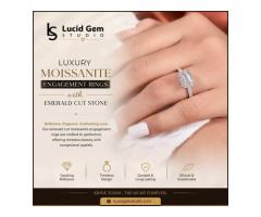 Luxury Moissanite Engagement Rings with Emerald Cut Stone