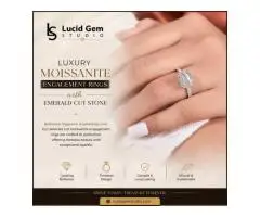 Luxury Moissanite Engagement Rings with Emerald Cut Stone