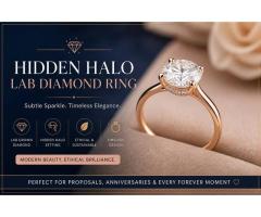 Hidden Halo Lab Diamond Ring Minimalist Lab Grown Diamond Engagement Ring Rose Gold Hidden Halo Ring