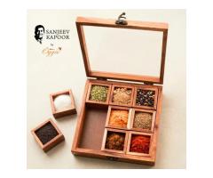 Acacia Wooden Masala Box Elegant Spice Organizer for Every Kitchen - 2