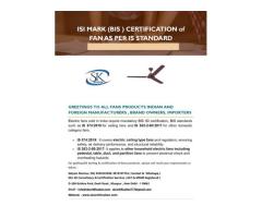 BIS ISI CERTIFICATION OF FANS