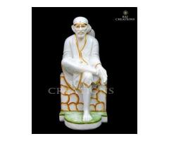 Seated Posture Sainath Ji Marble Statue for Worship Place and Home - 4