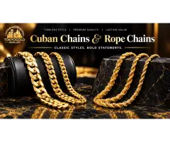 Shop 10K, 14K, 18K Cuban Chains and Rope Chains in Texas, USA