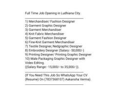 We Have Full Time Jobs Opening for Designers in Ludhiana City